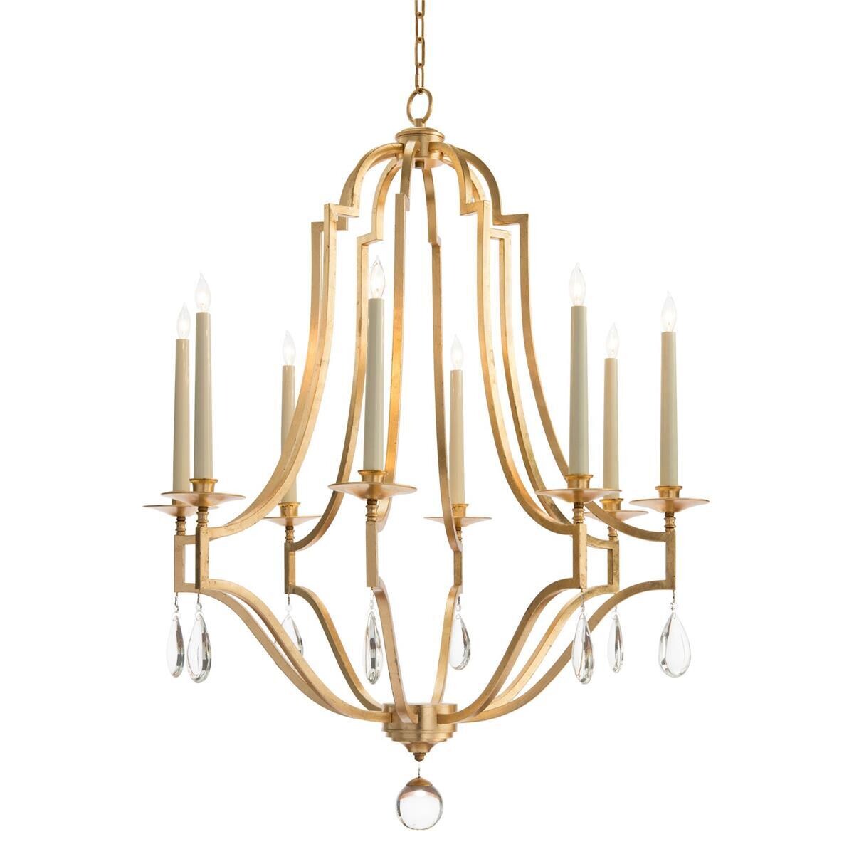 Polished Crystal Drops Gold-Leaf Chandelier