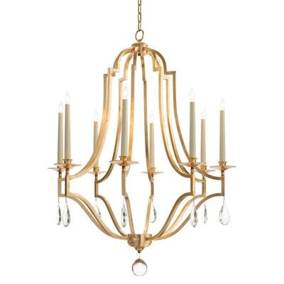 Polished Crystal Drops Gold-Leaf Chandelier