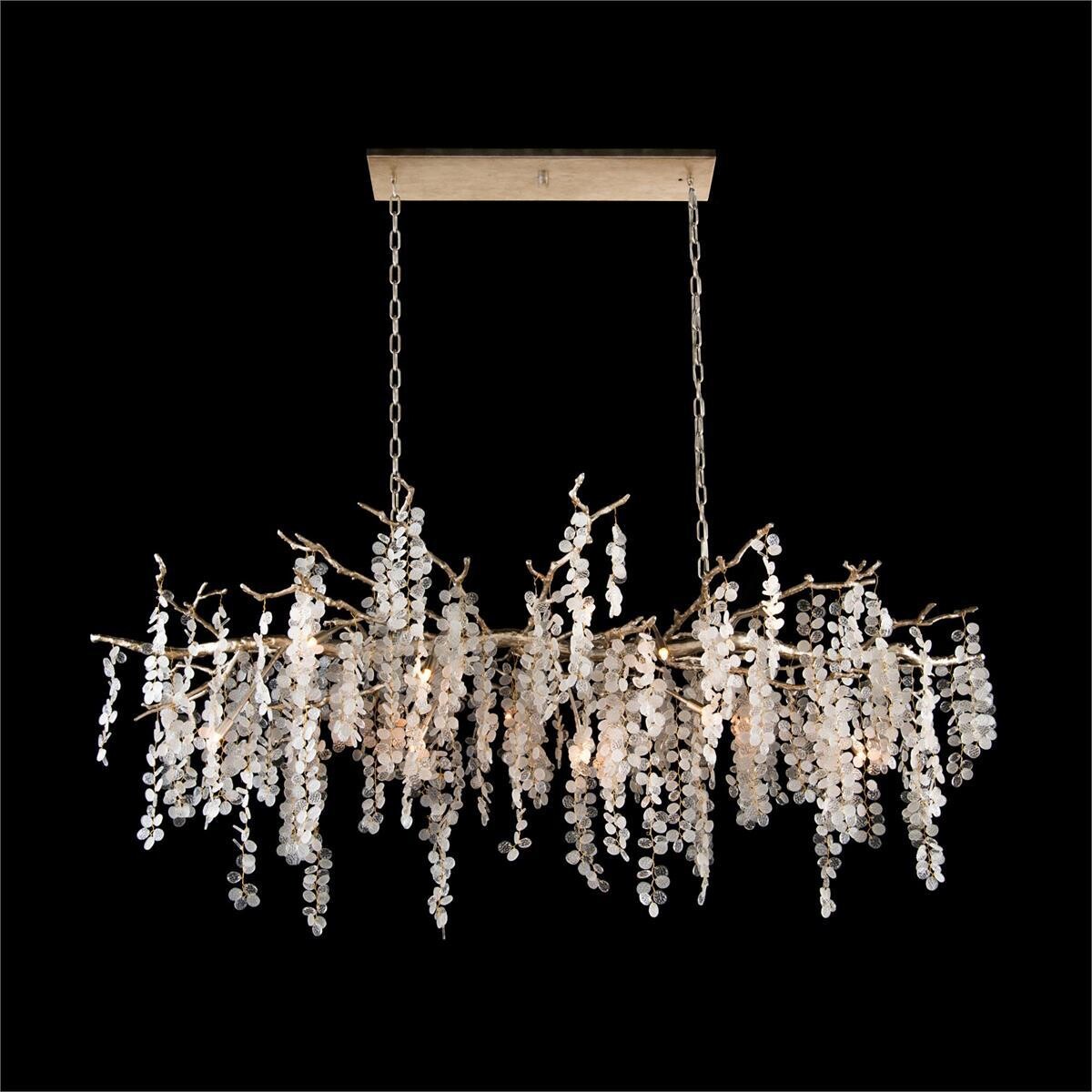 Clustered Crystal Glass Fifteen-Light Horizontal Chandelier