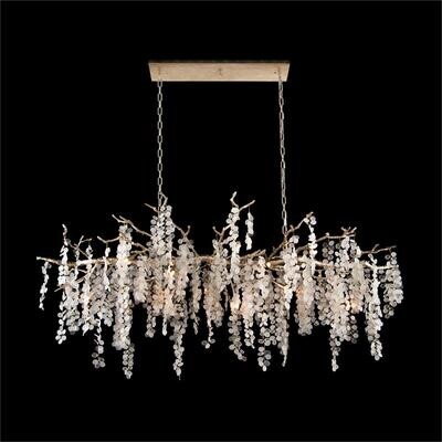 Clustered Crystal Glass Fifteen-Light Horizontal Chandelier