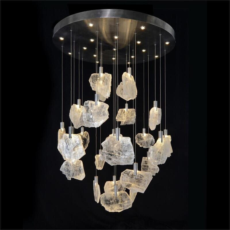 Illuminated Waterfall - Selenite Pane Pendant Chandelier with 41 Lights