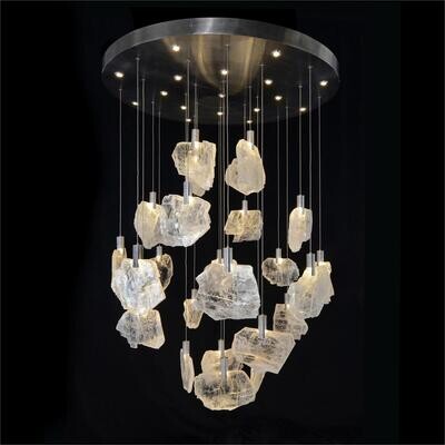 Illuminated Waterfall - Selenite Pane Pendant Chandelier with 41 Lights