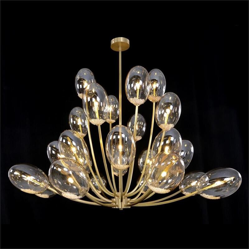 Antique Brass Handblown Glass Globe Chandelier with 24 Lights