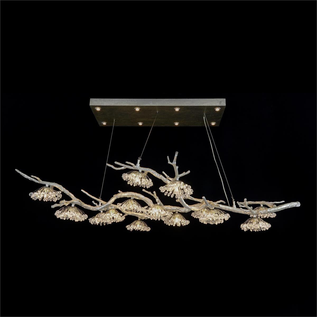 Modern Crystal Bud Branch 14-Light Chandelier in Antique Silver