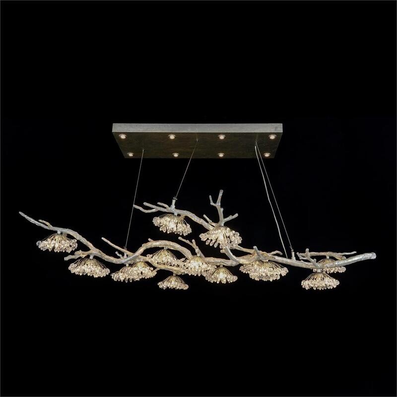 Modern Crystal Bud Branch 14-Light Chandelier in Antique Silver