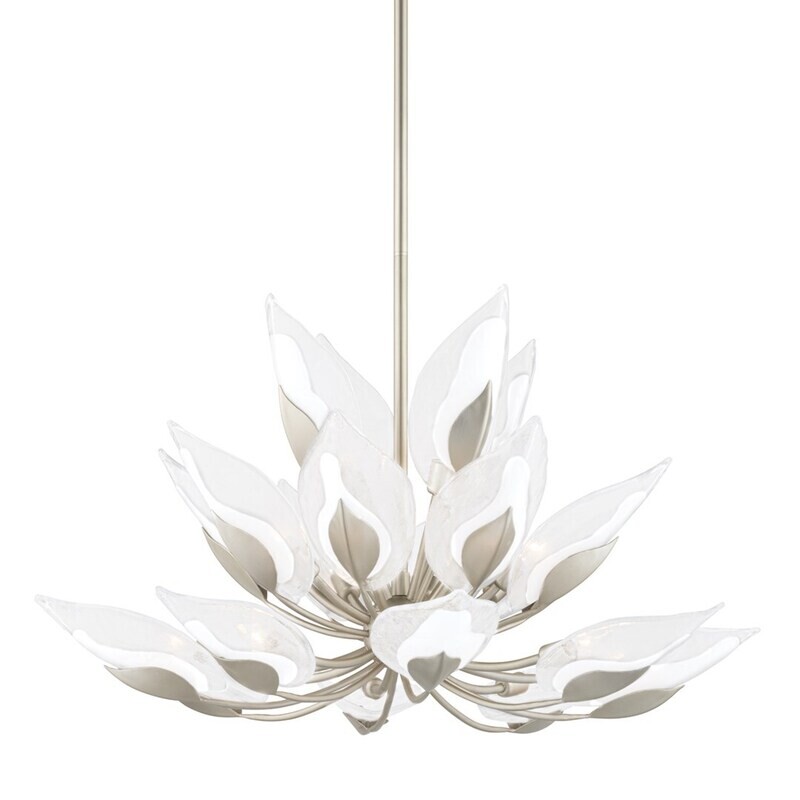 Clear Glass Blossom Chandelier in Gold and Silver Leaf Finish