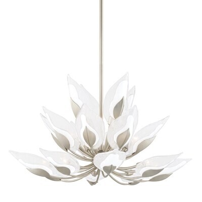 Clear Glass Blossom Chandelier in Gold and Silver Leaf Finish