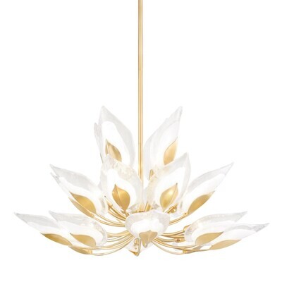 Clear Glass Blossom Chandelier in Gold and Silver Leaf Finish, Available Finishes: Gold Leaf