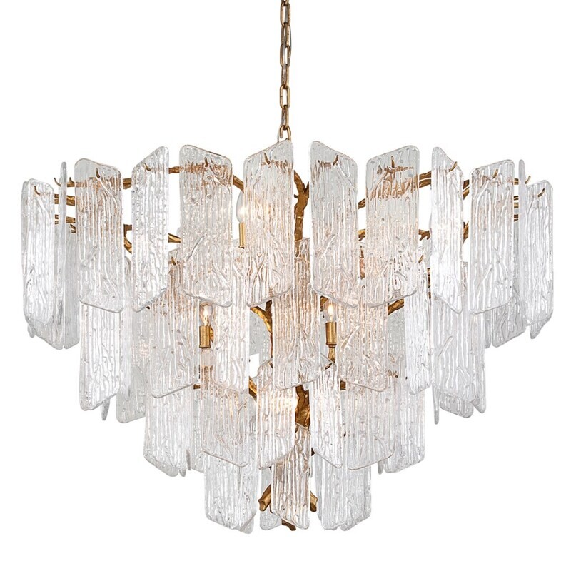 Clear Glass 12-Light Royal Gold Chandelier