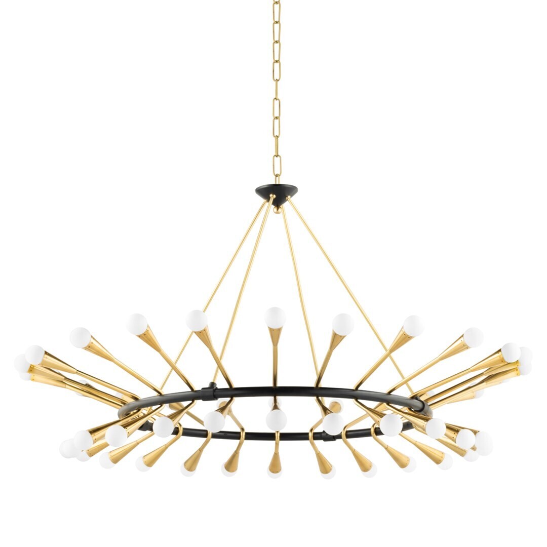 Luxurious Polished Brass Opal Glass Chandelier