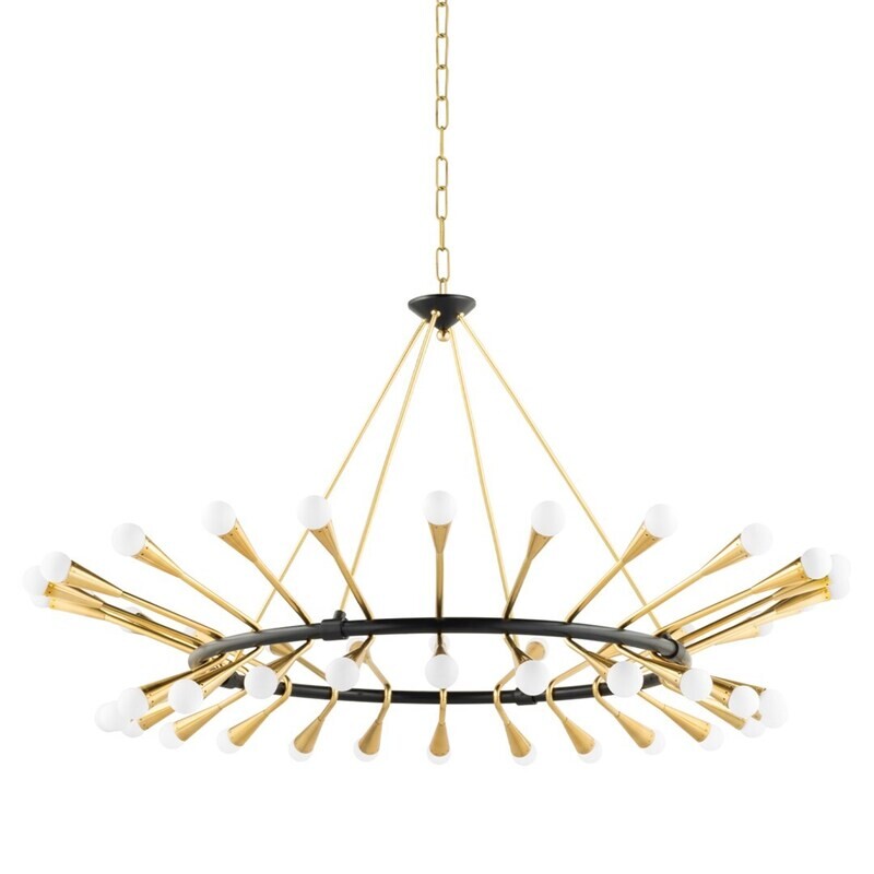 Luxurious Polished Brass Opal Glass Chandelier