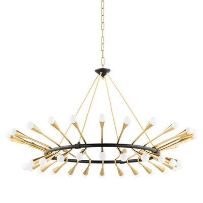 Luxurious Polished Brass Opal Glass Chandelier