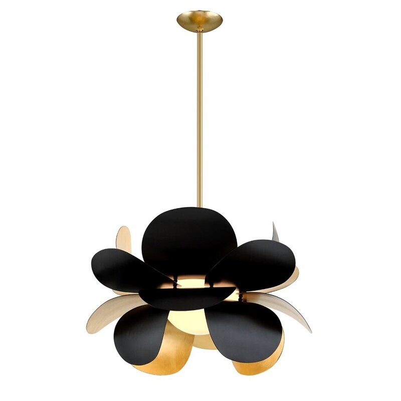 Sleek Black and Gold Leaf Opal Glass Pendant