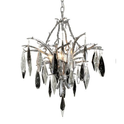 Modern 4-Light Black and Silver Leaf Chandelier