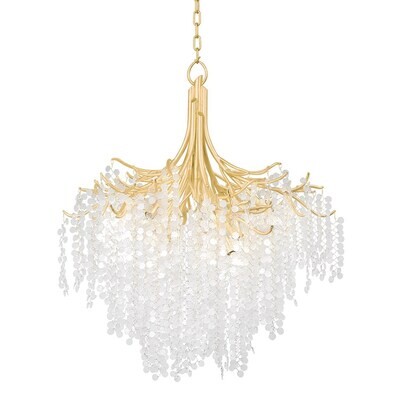 40-inch Modern Gold Leaf Chandelier with Glass Droplets