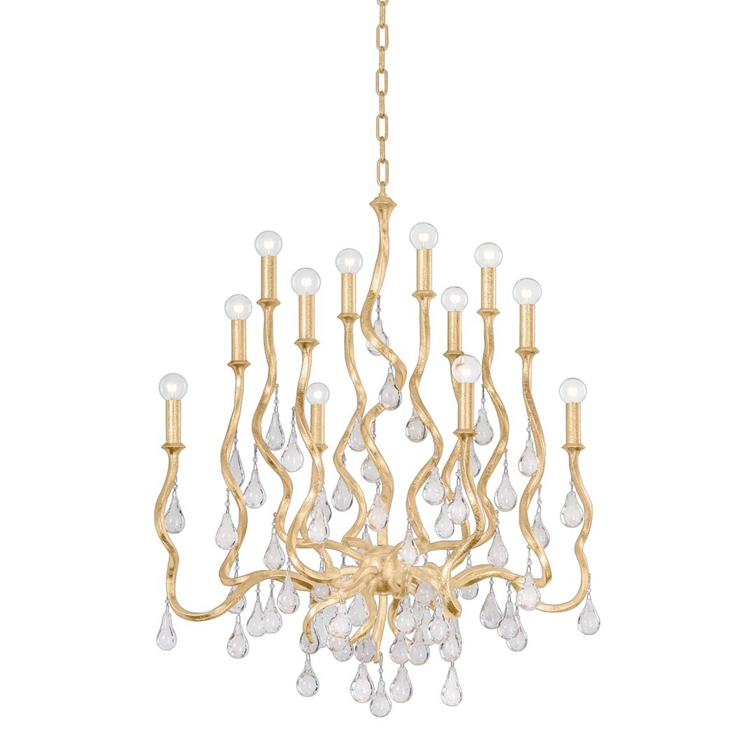 Elegant Craquelle Crystal 12-Light Chandelier in Gold Leaf