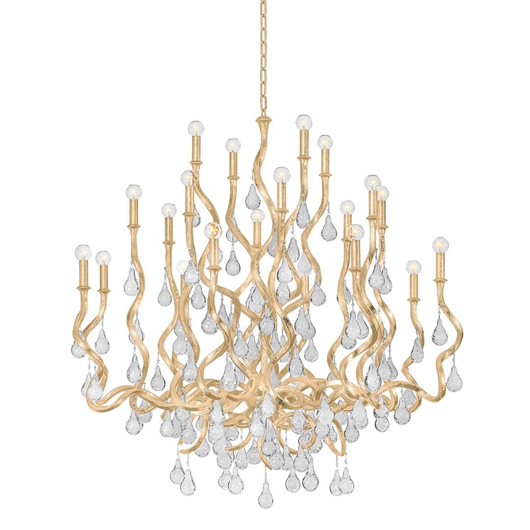 48-inch Wide Craquelle Crystal Chandelier in Gold Leaf