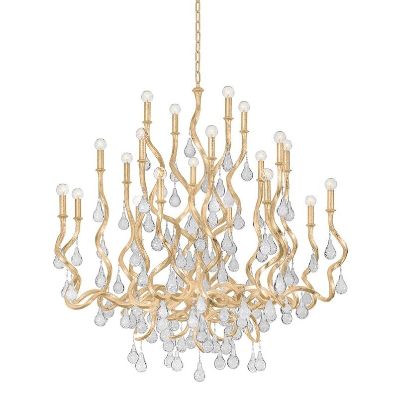 48-inch Wide Craquelle Crystal Chandelier in Gold Leaf