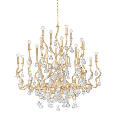 48-inch Wide Craquelle Crystal Chandelier in Gold Leaf