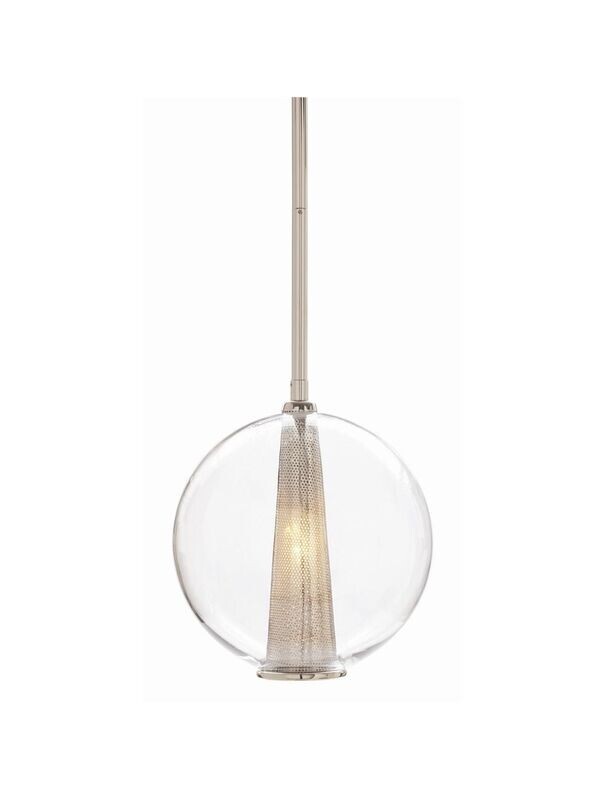 1-Light Polished Nickel Globe Pendant - Medium Size