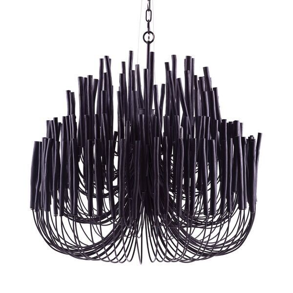36-inch Iron & Wood Black Chandelier