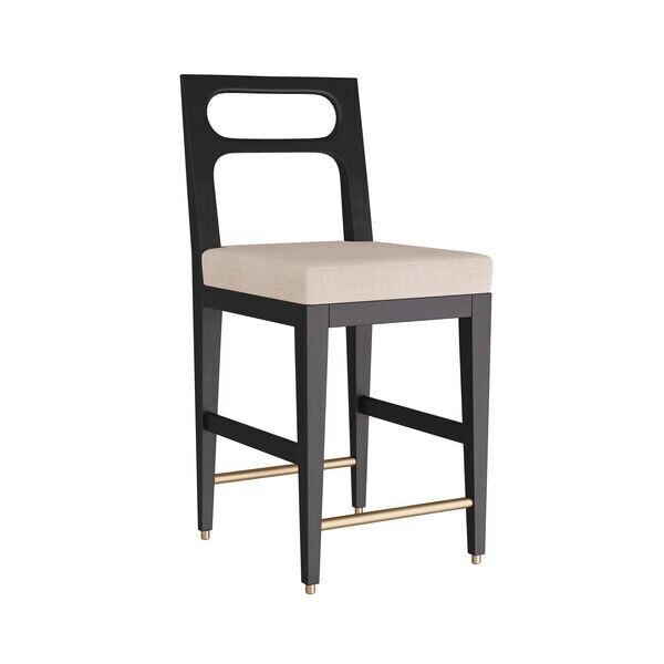 Natural Linen and Black Wood Counter Stool