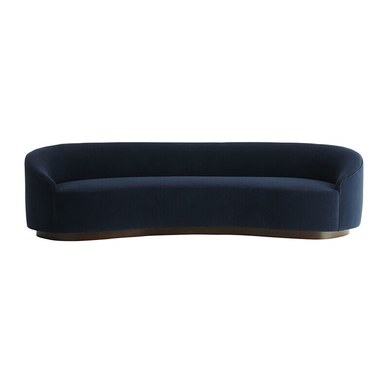 Indigo Velvet Sofa - Kidney Shaped, 108 Inches