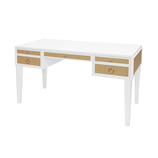 White Matte Desk with Grasscloth Insets