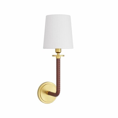 Antique Brass and Textured Leather Wall Sconce