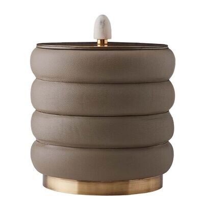Antique Brass and Dove Leather Ice Bucket