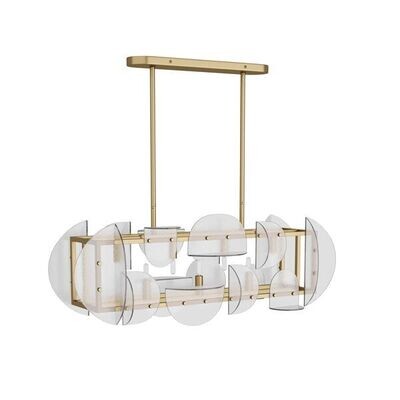 Folded Clear Glass Rectangle Chandelier - Antique Brass
