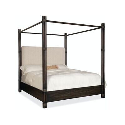 Rattan King Upholstered Poster Bed with Canopy