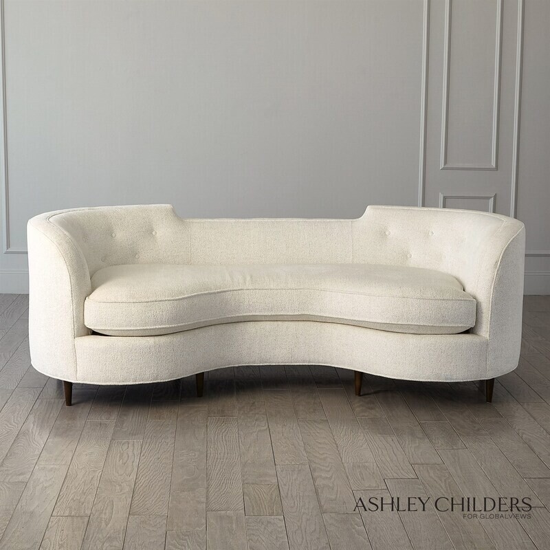 Modern White Curved Tufted Sofa