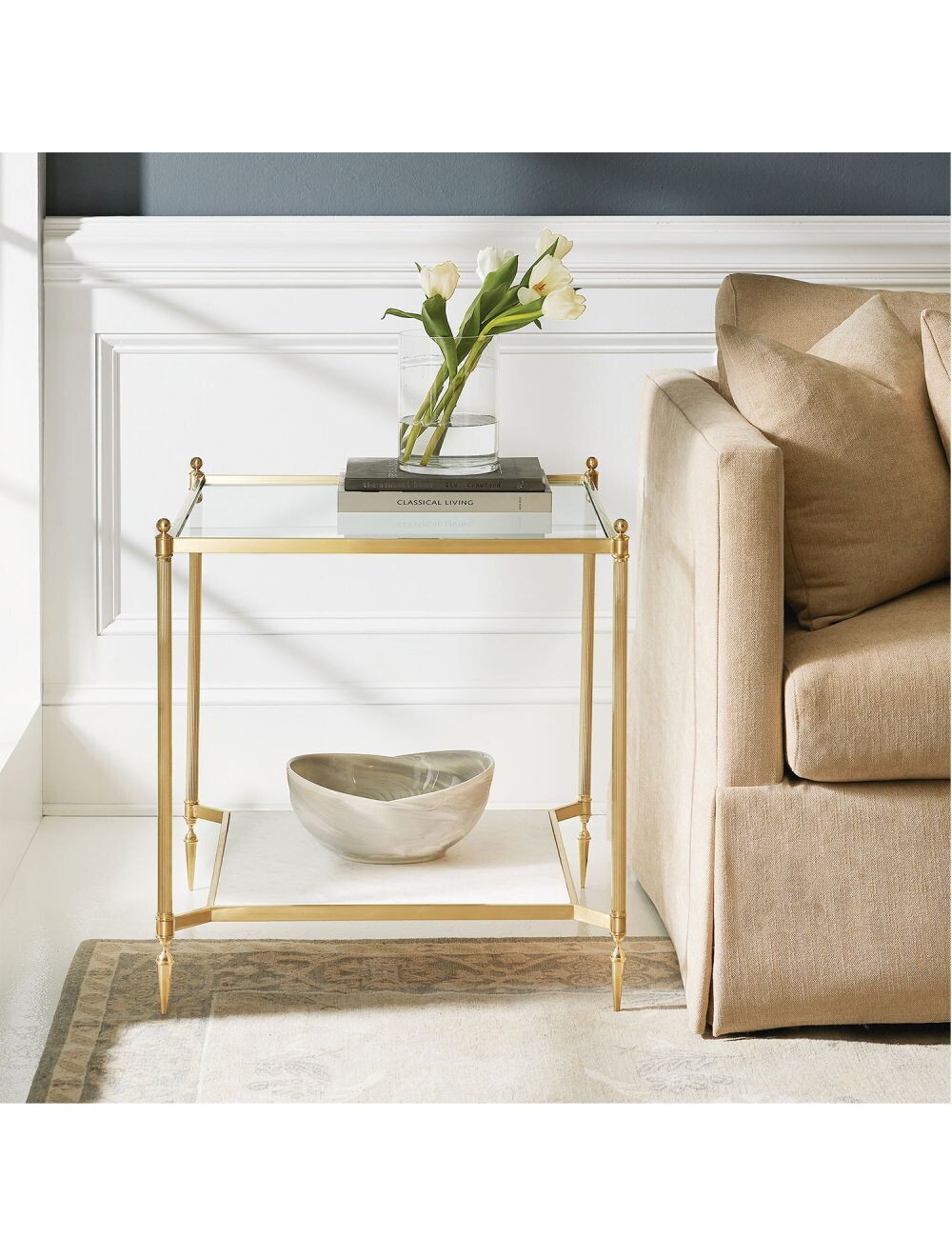 Brass Square Glass and Acrylic End Table