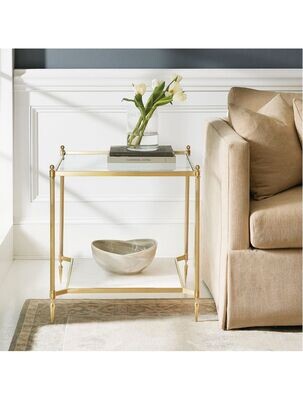 Brass Square Glass and Acrylic End Table