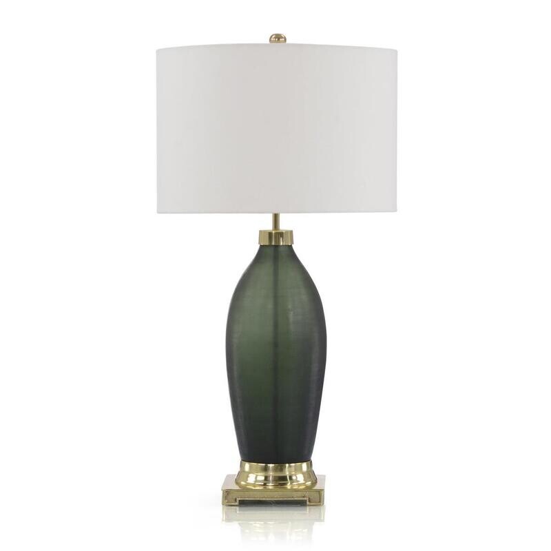 Emerald Green Etched Glass Table Lamp - 32" H