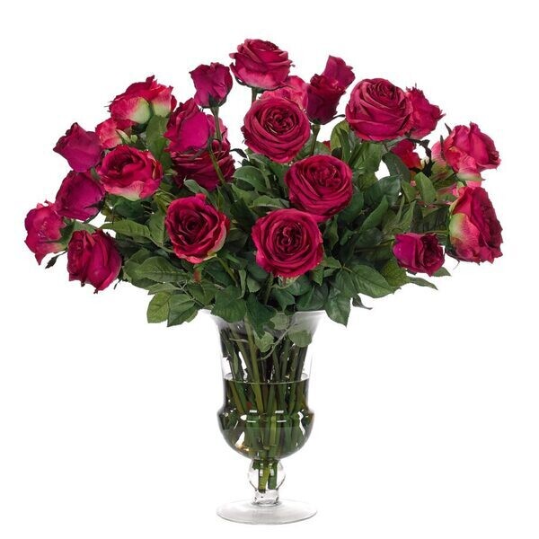 Fuchsia Colored Long Stemmed Roses in Faux Water