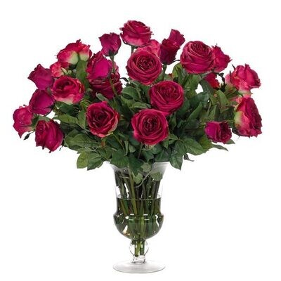 Fuchsia Colored Long Stemmed Roses in Faux Water