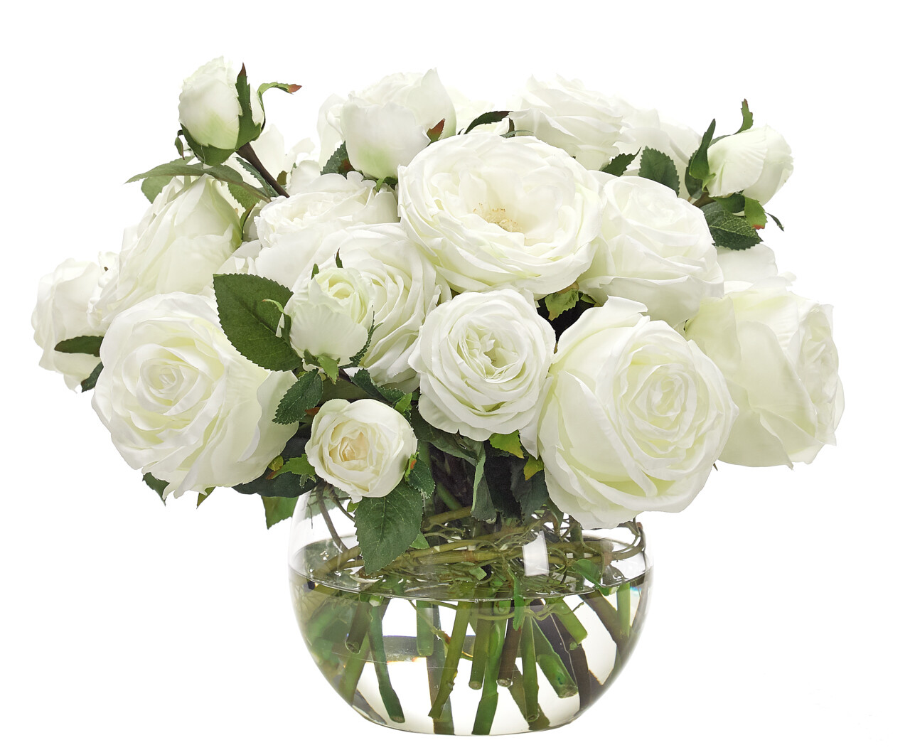 Natural Looking white Roses in faux water