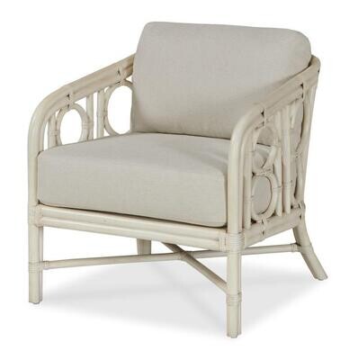 White Rattan Flax Linen Lounge Chair