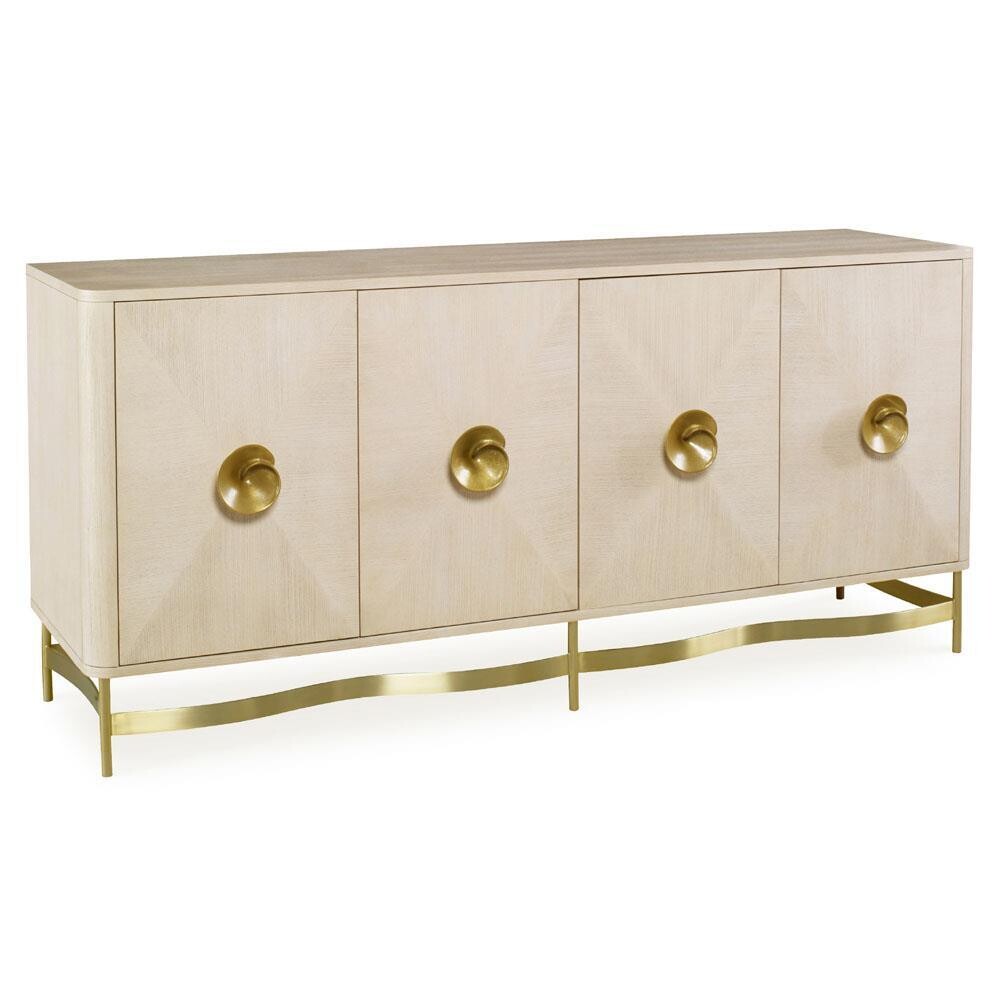 Hand Sculptured Gold Metal Base Credenza