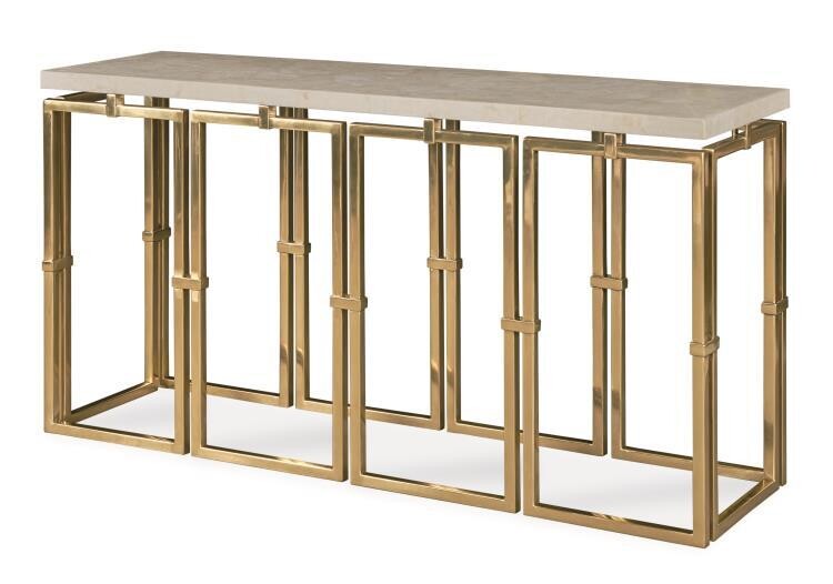 Crystal Stone/Antique Brass Rectangular Console Table - 64" W