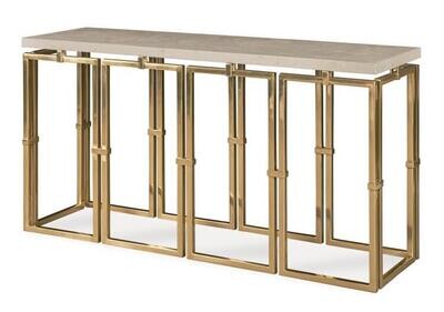Crystal Stone/Antique Brass Rectangular Console Table - 64" W