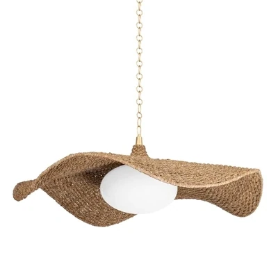 Vintage Gold Leaf Abaca Rope Pendant Chandelier - 58.75" W