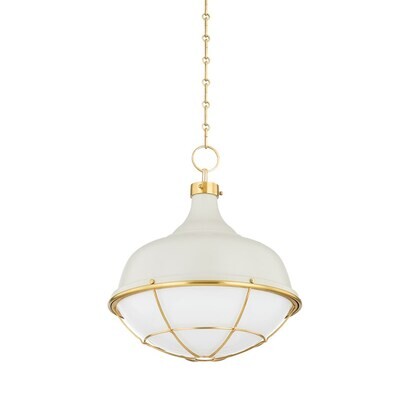 1-Light Aged Brass Cagework Pendant Light - 18" W
