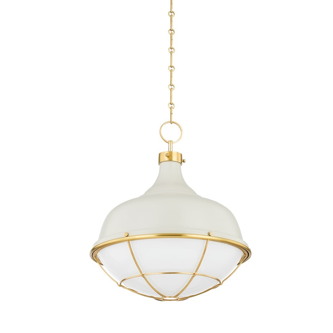 1-Light Aged Brass Cagework Pendant Light - 18" W, Finish: Aged Brass | Off White