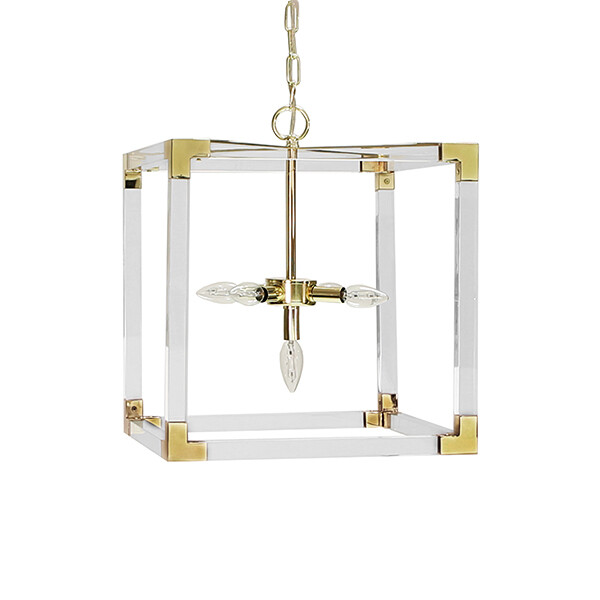 Acrylic and Polished Brass Pendant Chandelier