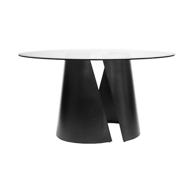 Modern Black Base Glass Top Dining Table - 54" D