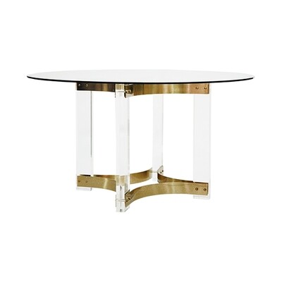 Acrylic and Antique Brass 54" Glass Top Dining Table
