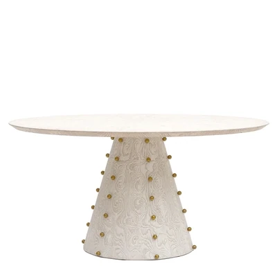 White Dining Table with Brass Accents - 60" D